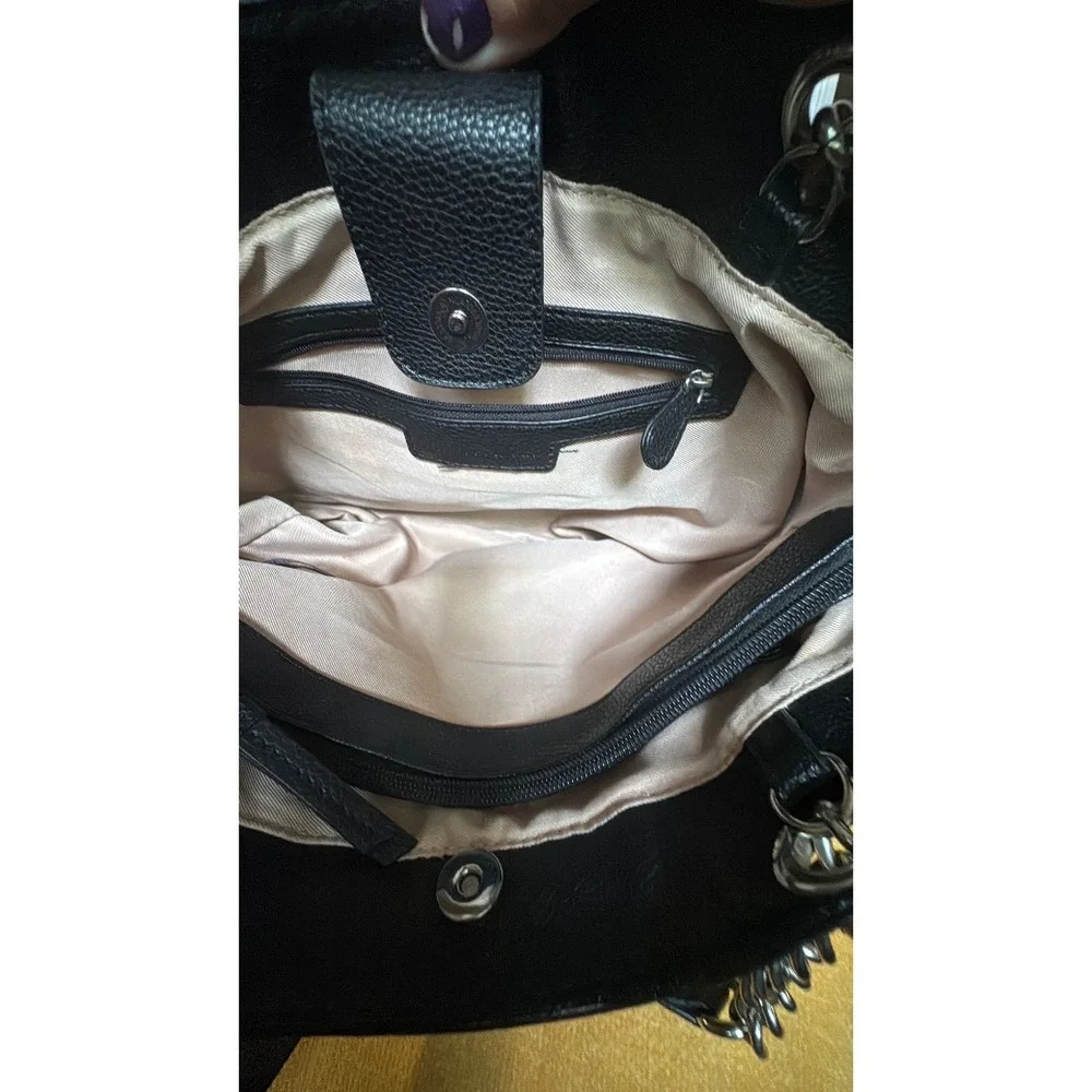 Dana Buchman Black White Geometric Shoulder Bag Tote Silver Chain Straps